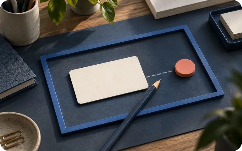 A blank requirement card inside a blue frame with a coral outcome marker.
