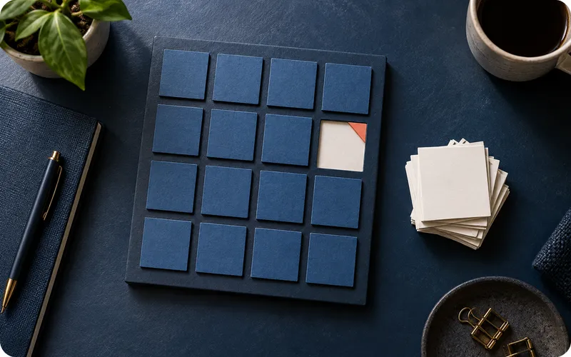 A physical coverage grid has one visibly unfilled place.